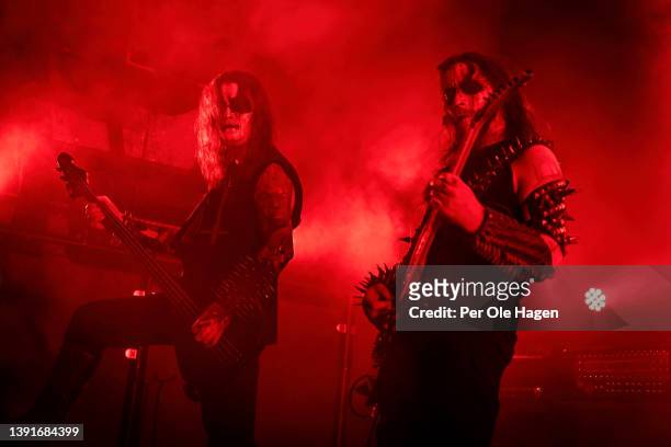 Francesco Giacomin and Adam Dunlea of Gorgoroth perform at the Inferno International Metal festival on April 15, 2022 in Oslo, Norway.