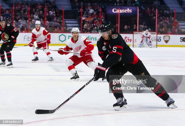 Nick Holden of the Ottawa Senators skates against the Detroit Red Wings at Canadian Tire Centre on April 03, 2022 in Ottawa, Ontario.