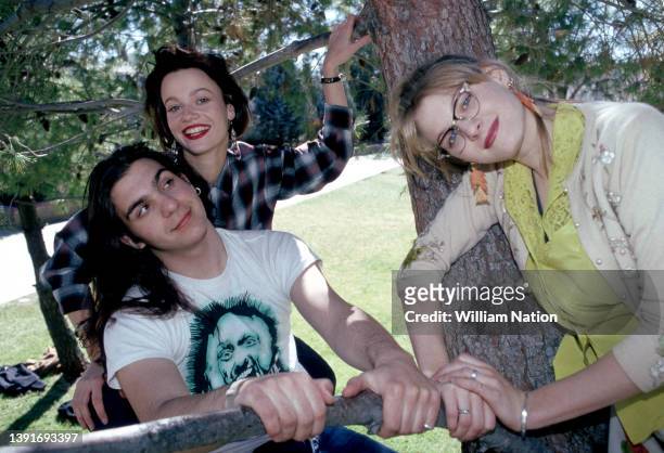 American actor Ahmet Zappa, American actress Samantha Mathis and American actress Lala Sloatman on the set of the 1990 comedy drama film "Pump Up The...