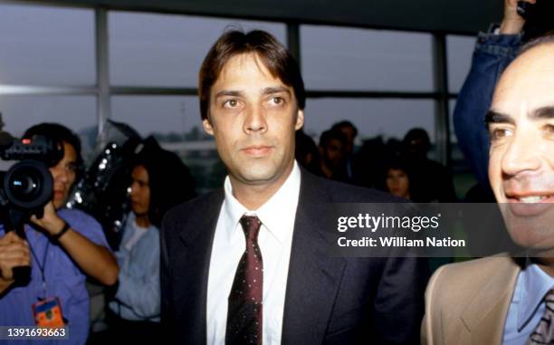 American actor Christian Brando , eldest child of American actor Marlon Brando , and American lawyer Robert Shapiro arrive at the courthouse during...