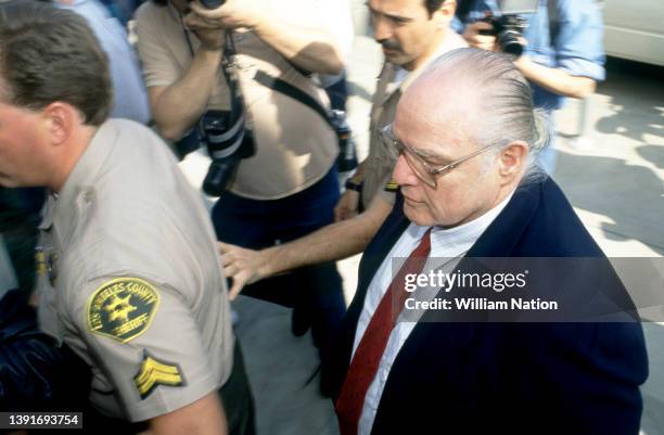 American actor Marlon Brando , arrives at the courthouse for his son Christian's trial for the murder of Dag Drollet circa 1990 in Santa Monica,...