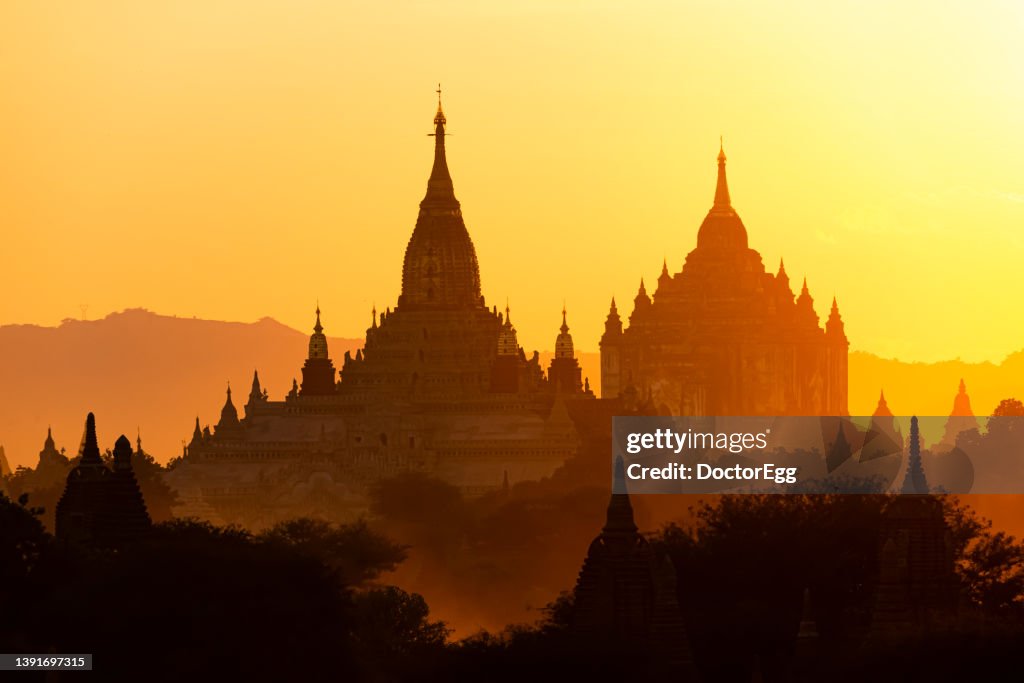 Silhouette of Pagoda of Ananda Temple in Bagan at Sunset, Bagan, Myanmar