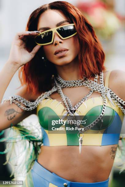 Anitta poses backstage during the 2022 Coachella Valley Music And Arts Festival on April 15, 2022 in Indio, California.