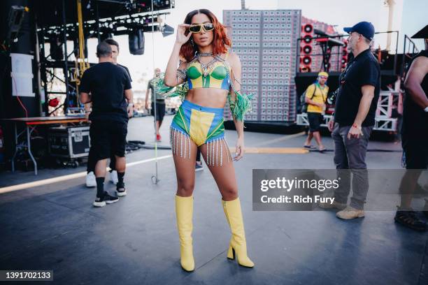 Anitta poses backstage during the 2022 Coachella Valley Music And Arts Festival on April 15, 2022 in Indio, California.