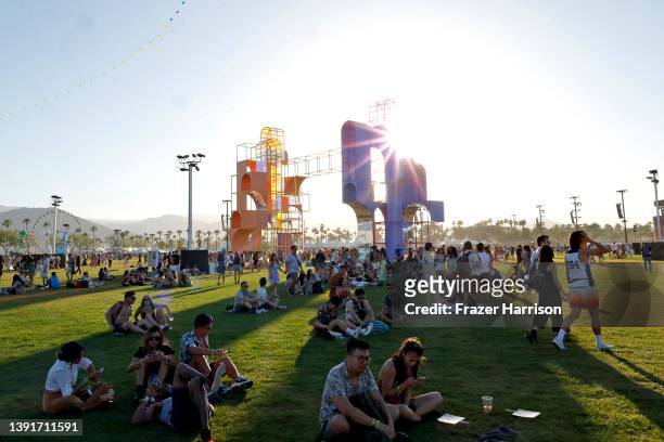 Festivalgoers are seen at the Playground during the 2022 Coachella Valley Music And Arts Festival on April 15, 2022 in Indio, California.