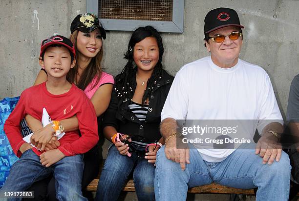 Kiana Kim, Ashton Lee, Cassandra Lee and Pete Rose at the Steve Garvey Celebrity Softball Game for ALS Research at Pepperdine University's Eddy D....