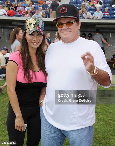 Kiana Kim and Pete Rose at the Steve Garvey Celebrity Softball Game for ALS Research at Pepperdine University's Eddy D. Field Stadium on July 10,...
