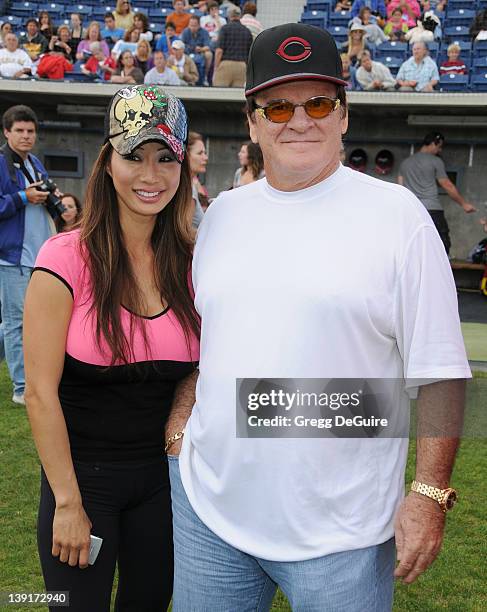 Kiana Kim and Pete Rose at the Steve Garvey Celebrity Softball Game for ALS Research at Pepperdine University's Eddy D. Field Stadium on July 10,...