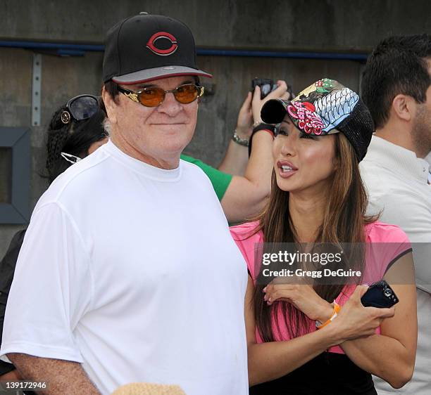 Kiana Kim and Pete Rose at the Steve Garvey Celebrity Softball Game for ALS Research at Pepperdine University's Eddy D. Field Stadium on July 10,...