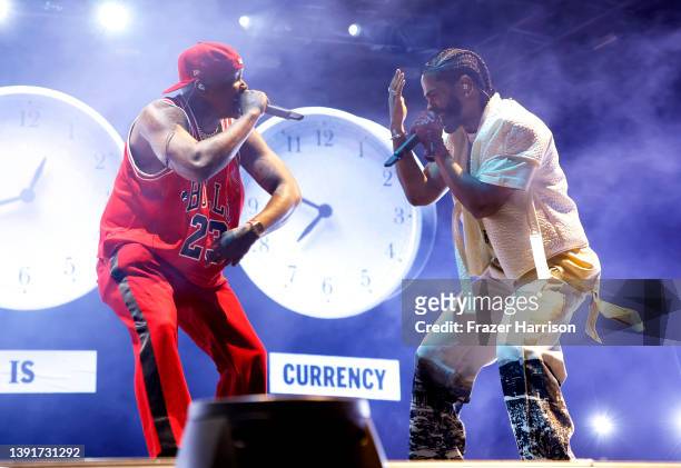 And Big Sean perform onstage at the Sahara Tent during the 2022 Coachella Valley Music And Arts Festival on April 15, 2022 in Indio, California.