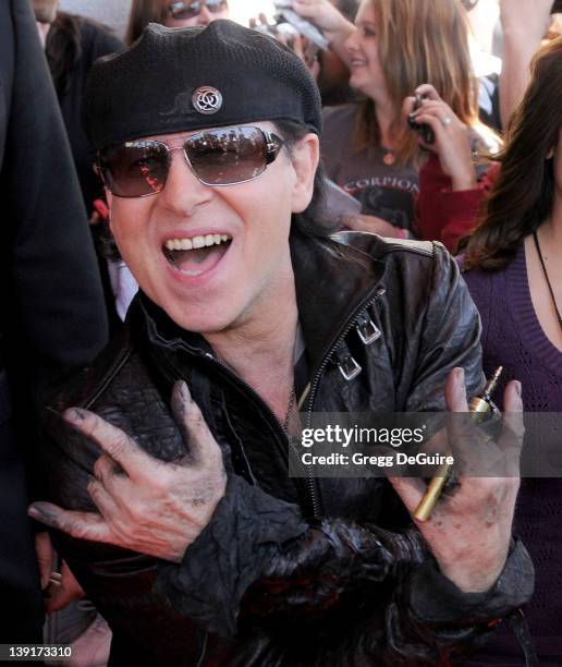Klaus Meine of the Scorpions pose at their induction ceremony into Hollywood's RockWalk at the Guitar Center on April 6, 2010 in Hollywood,...