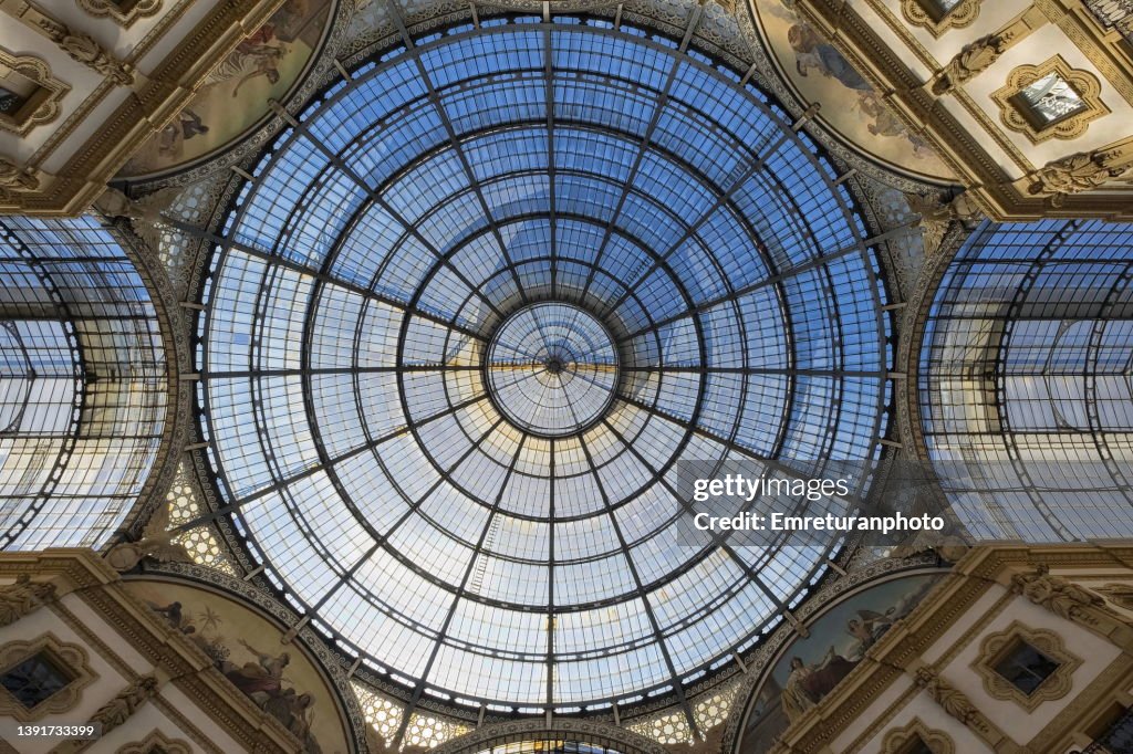 Low angle view of glass dome of Galleria Vittorio Emanuelle 2.