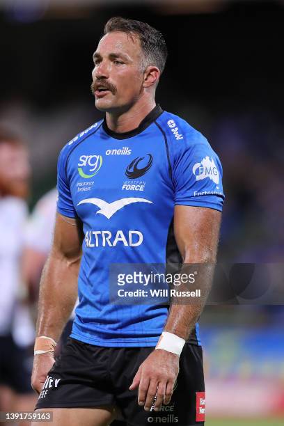 Richard Kahui of the Force looks on during the round nine Super Rugby Pacific match between the Western Force and the NSW Waratahs at HBF Park on...