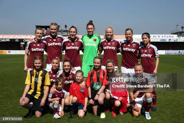 West Ham United pose for a team photograph prior to The Vitality Women's FA Cup Semi-Final match between West Ham United Women and Manchester City...