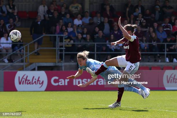 Ellen White of Manchester City scores a goal which is later disallowed during The Vitality Women's FA Cup Semi-Final match between West Ham United...