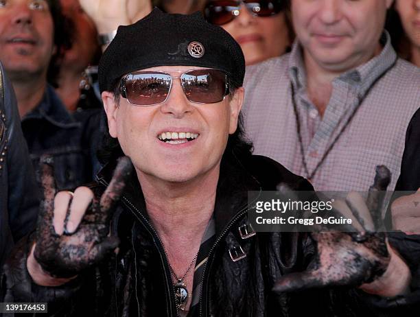 Klaus Meine of the Scorpions poses at their induction ceremony into Hollywood's RockWalk at the Guitar Center on April 6, 2010 in Hollywood,...