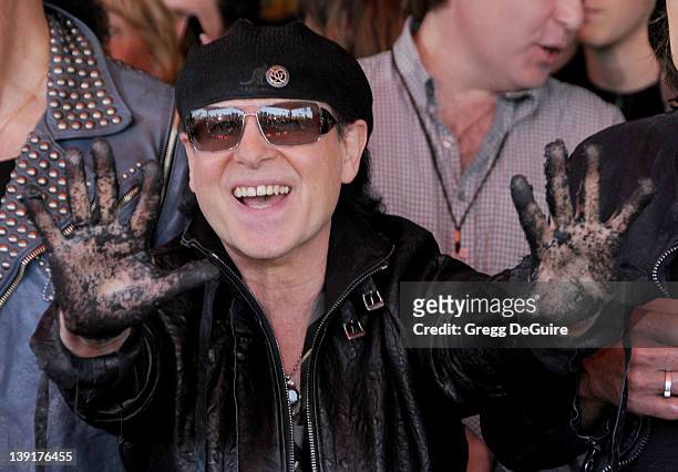 Klaus Meine of the Scorpions poses at their induction ceremony into Hollywood's RockWalk at the Guitar Center on April 6, 2010 in Hollywood,...