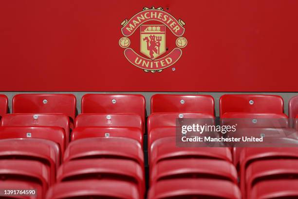 General view of Old Trafford ahead of the Premier League match between Manchester United and Norwich City at Old Trafford on April 16, 2022 in...