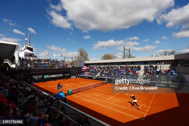 General view of play as Harriet Dart of Great Britain face Linda Fruhvirtova of Czech Republic during day two of the Billie Jean King Cup Play-Off...