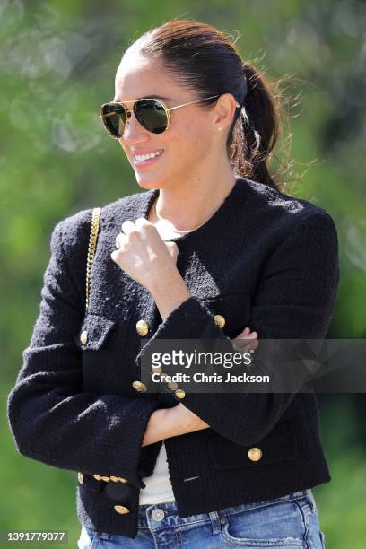 Meghan, Duchess of Sussex is seen during the Jaguar Land Rover Driving Challenge on day one of the Invictus Games The Hague 2020 at Zuiderpark on...