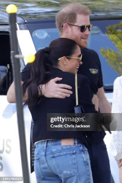 Prince Harry, Duke of Sussex and Meghan, Duchess of Sussex are seen at the Jaguar Land Rover Driving Challenge on day one of the Invictus Games The...