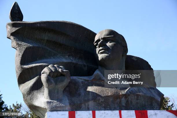 Statue of German Communist leader Ernst Thälmann is seen a commemoration on the 136th anniversary of his birth at the park named in his honor and...