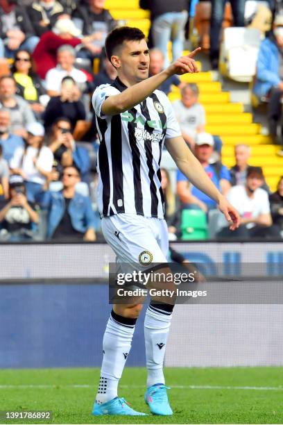 Ignacio Pussetto of Udinese Calcio in action during the Serie A match between Udinese Calcio and Empoli FC at Dacia Arena on April 16, 2022 in Udine,...