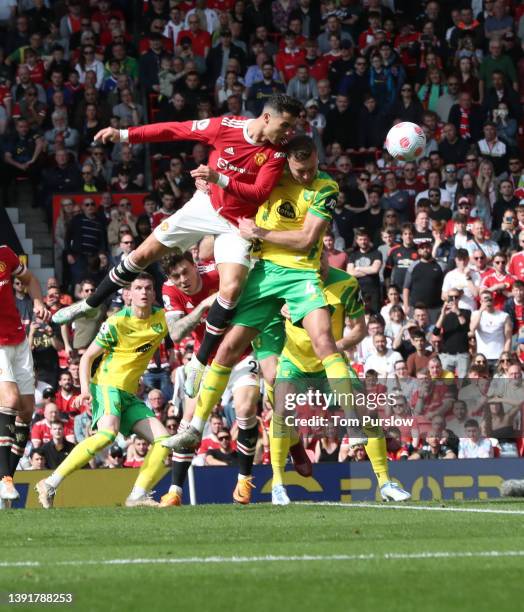 Cristiano Ronaldo of Manchester United scores their second goal during the Premier League match between Manchester United and Norwich City at Old...