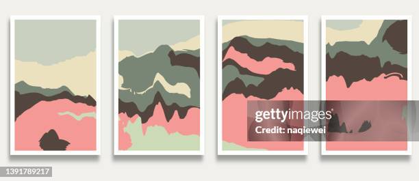 vector engraving style fluidity mountain watercolors ink wash painting scene pattern banner card design element,illustration abstract backgrounds collection - wood block stock illustrations