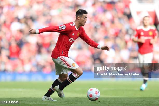 Cristiano Ronaldo of Manchester United in action during the Premier League match between Manchester United and Norwich City at Old Trafford on April...