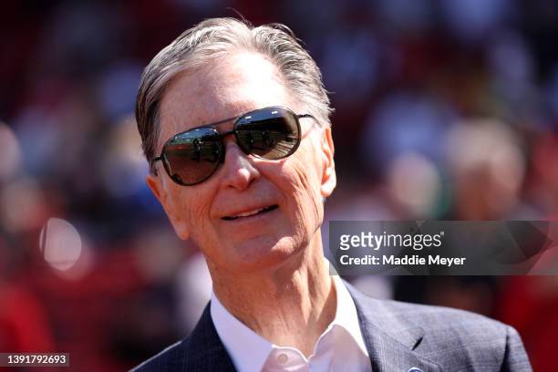 Boston Red Sox owner John Henry on Opening Day at Fenway Park on April 15, 2022 in Boston, Massachusetts. All players are wearing the number 42 in...