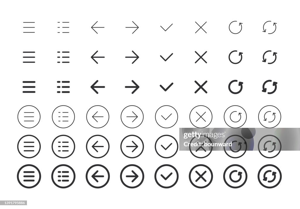 Liniensymbole und Schaltflächen für die Benutzeroberfläche. Bearbeitbarer Strich.