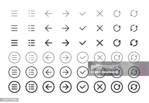 ilustrações, clipart, desenhos animados e ícones de ícones e botões da linha de interface do usuário. golpe editável. - orthographic symbol