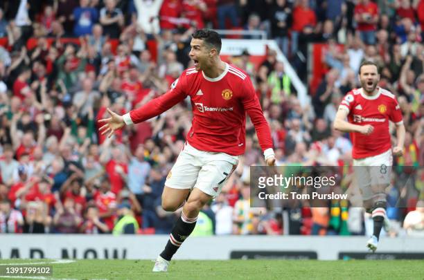 Cristiano Ronaldo of Manchester United celebrates scoring their third goal during the Premier League match between Manchester United and Norwich City...