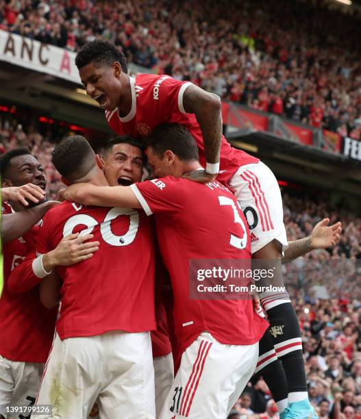 Cristiano Ronaldo of Manchester United celebrates scoring their third goal during the Premier League match between Manchester United and Norwich City...