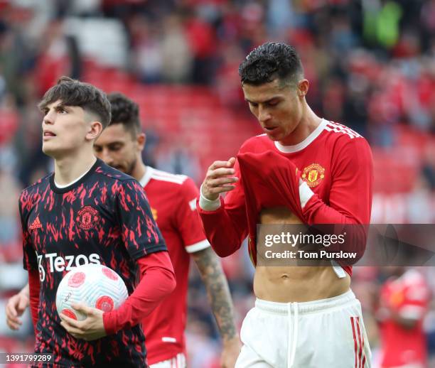 Cristiano Ronaldo of Manchester United walks off after the Premier League match between Manchester United and Norwich City at Old Trafford on April...