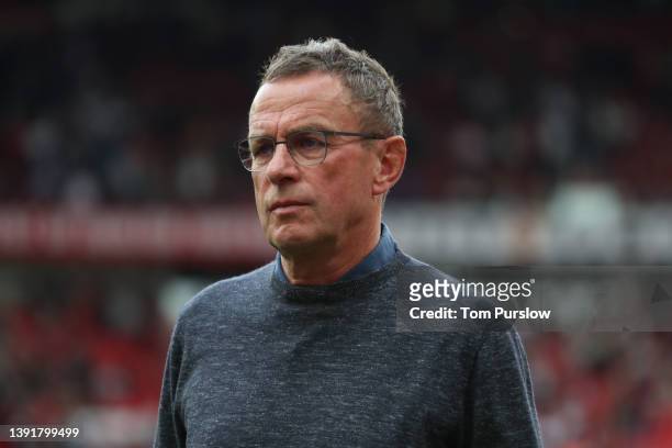 Interim Manager Ralf Rangnick of Manchester United walks off after the Premier League match between Manchester United and Norwich City at Old...