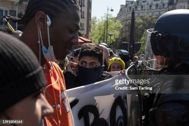 Protesters demonstrate against the rise of the far-right in French politics, on April 16, 2022 in Paris, France. Between the two voting rounds in the...
