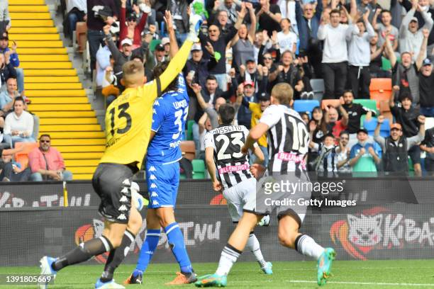Ignacio Pussetto of Udinese Calcio celebrates after scoring the goal during the Serie A match between Udinese Calcio and Empoli FC at Dacia Arena on...