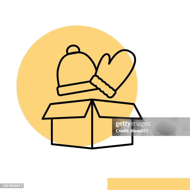 ilustraciones, imágenes clip art, dibujos animados e iconos de stock de campaña de ropa - icono de línea delgada de caridad y donación - vestido de rayas