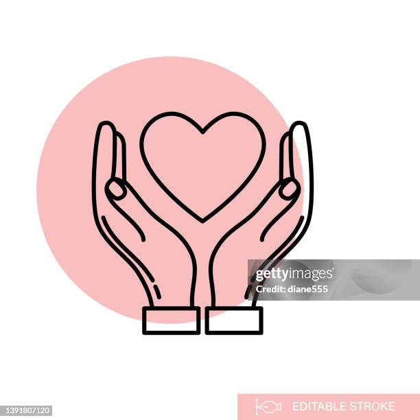 heart hands - charity and donation thin line icon - giving tuesday stock illustrations