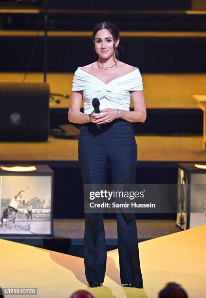 Meghan, Duchess of Sussex during the Invictus Games 2020 Opening Ceremony at Zuiderpark on April 16, 2022 in The Hague, Netherlands.