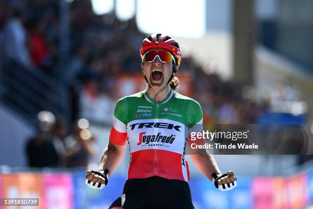 Elisa Longo Borghini of Italy and Team Trek - Segafredo celebrates winning in the Roubaix Velodrome - Vélodrome André Pétrieux during the 2nd...