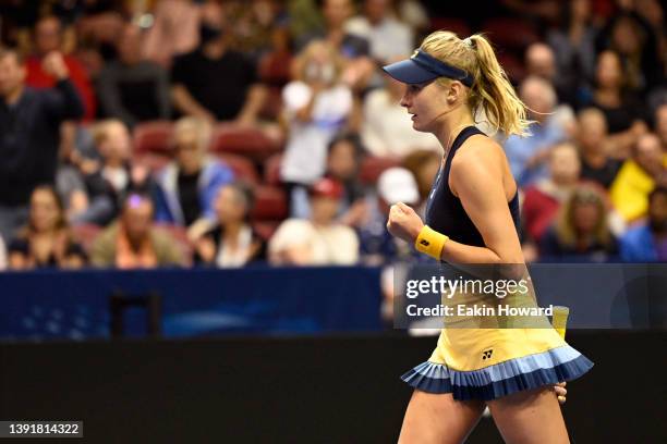 Dayana Yastremska of Ukraine celebrates after defeating Jessica Pegula of the United States during the second round of the 2022 Billie Jean King Cup...