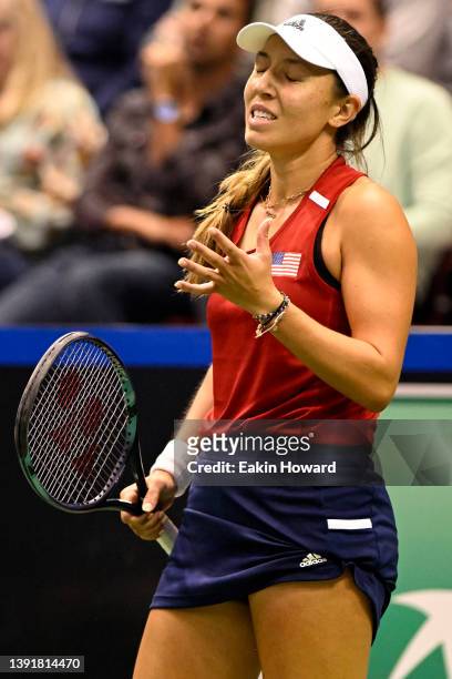 Jessica Pegula of the United States reacts after losing a point against Dayana Yastremska of Ukraine during the second round of the 2022 Billie Jean...