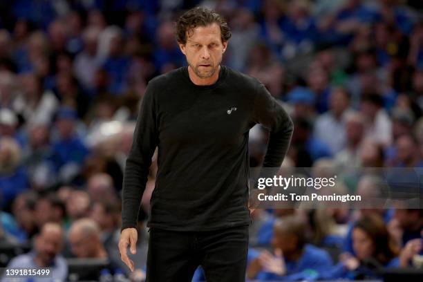 Head coach Quin Snyder reacts as the Utah Jazz take on the Dallas Mavericks in the second quarter of Game One of the Western Conference First Round...