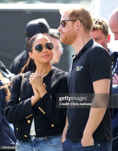 Meghan, Duchess of Sussex and Prince Harry, Duke of Cambirdge attend the Jaguar Land Rover Driving Challenge on day one of the Invictus Games The...