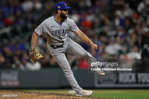 Pitcher Daniel Norris of the Chicago Cubs throws against the Colorado Rockies in the eighth inning at Coors Field on April 15, 2022 in Denver,...