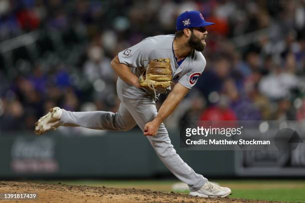 Pitcher Daniel Norris of the Chicago Cubs throws against the Colorado Rockies in the eighth inning at Coors Field on April 15, 2022 in Denver,...