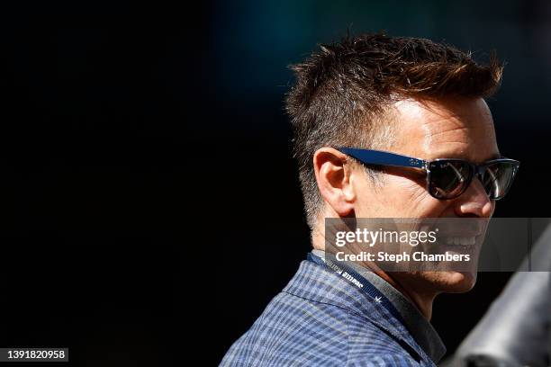 General manager Jerry DiPoto of the Seattle Mariners looks on before the game against the Houston Astros at T-Mobile Park on April 15, 2022 in...